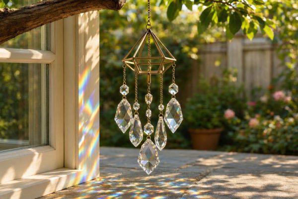 10 Crystal Suncatcher Wind Chimes Outdoor Metal Geometric Prism Windchime For Garden Window Rainbow Maker