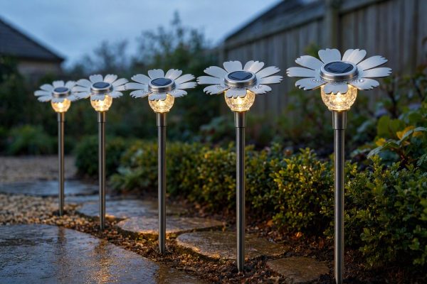11 Solar Powered Garden Stakes Outdoor Waterproof Metal Decorative Flower Lights For Yard Pathway Walkway Decor