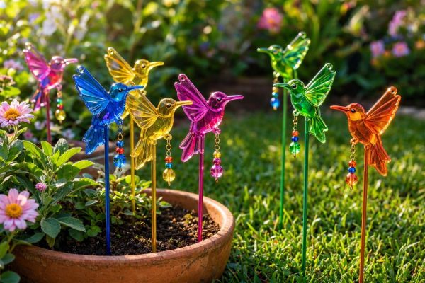 16 Acrylic Hummingbird Garden Stakes Colorful Sun Catcher Plant Markers Vibrant Yard Ornaments For Flower Pots Lawn