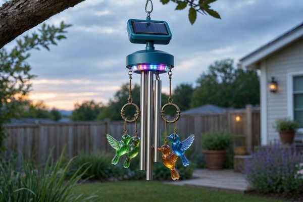 2 Solar Powered Wind Chimes Waterproof Color Changing LED Hummingbird Windchime For Outdoor Yard