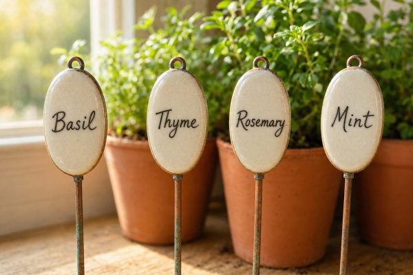26 Vintage Ceramic Plant Labels Decorative Porcelain Herb Markers Waterproof Garden Stakes For Potted Basil Thyme Rosemary Mint