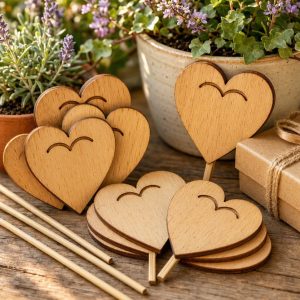 Wooden Plant Labels Natural Heart Shaped Decorative Garden Tags Cute Plant Markers For Potted Flower Birthday Gift Decor