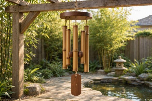 5 Bamboo Wind Chimes Outdoor Large Deep Tone Wood Windchime For Garden Yard Relaxation Zen Meditation