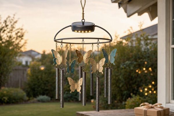 6 Butterfly Wind Chimes Outdoor Solar Lighted Waterproof Metal Mobile Windchime For Mother Gift Decor