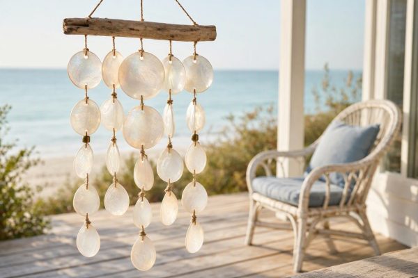 9 Shell Wind Chimes Outdoor Natural Capiz Sea Shell Windchime For Coastal Beach House Patio Garden Decor